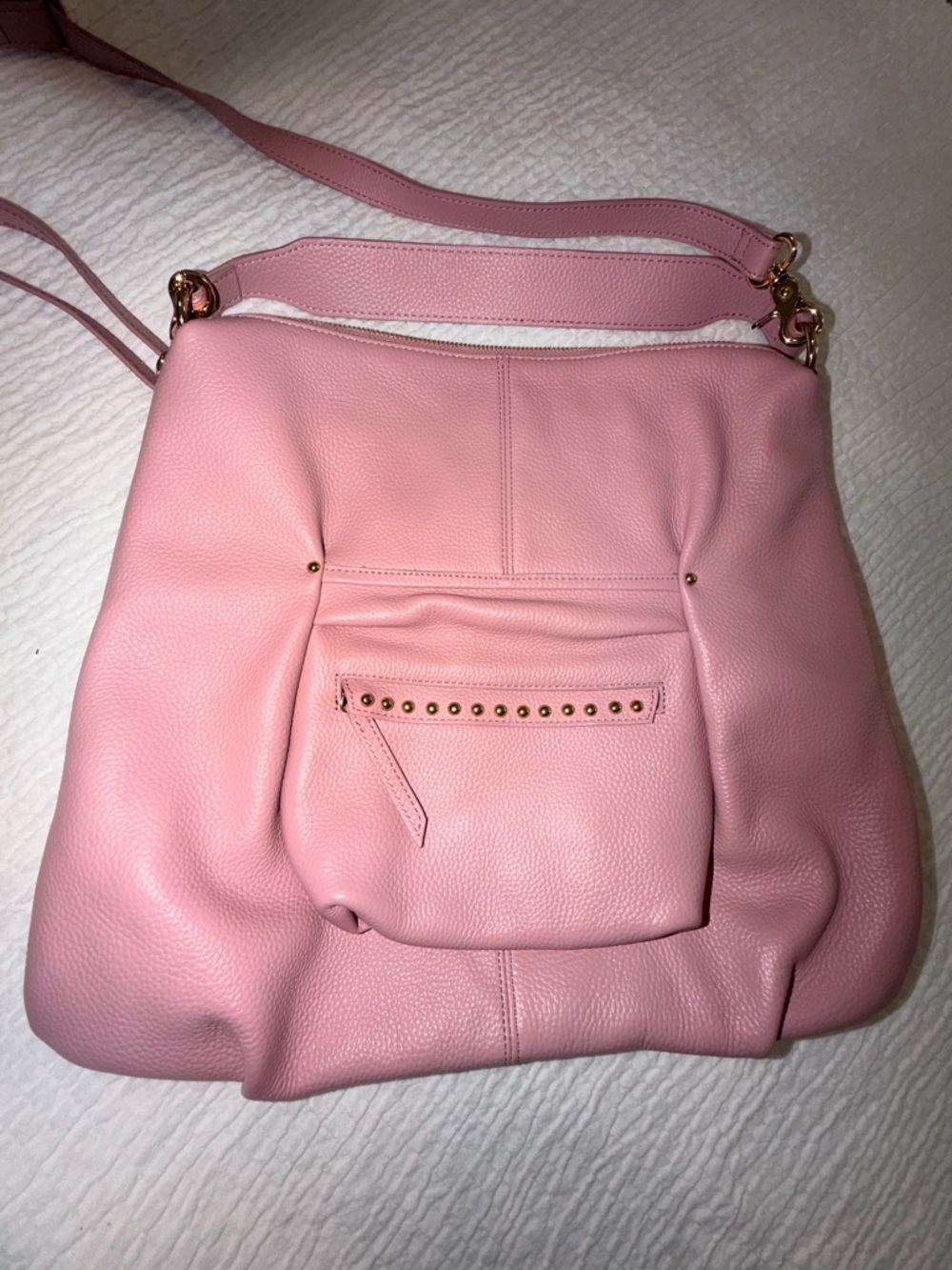 LAGGO Blush Pink Pebbled Leather Shoulder Bag with Front Pocket